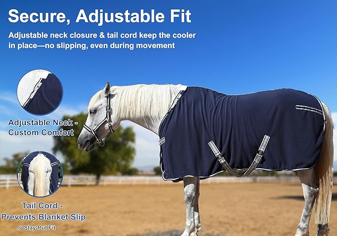 Horse Fleece Cooler, Blanket Liner - 300g Anti-Pilling Fleece, Moisture-Wicking, Cooling & Drying for Post-Workout, Bath & Travel, Prevent Overheating & Chilling Navy 84