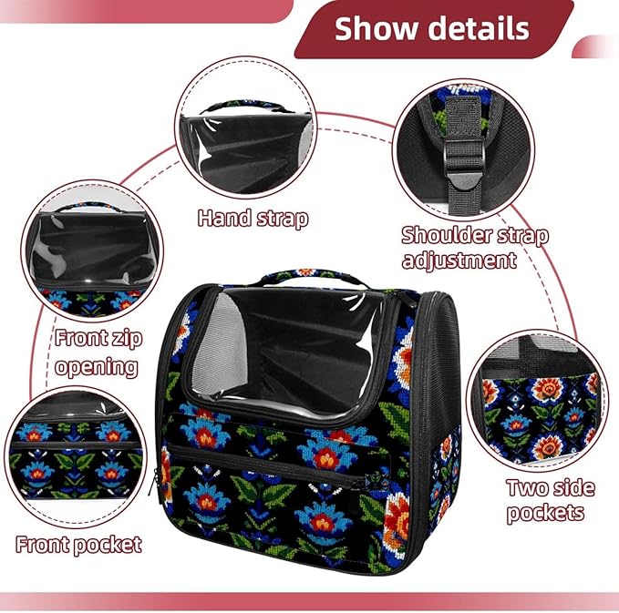 Motifs African Boho Paisley Floral (23) Transparent Pet Carrier for Travel Hiking for Kitty Small Dog