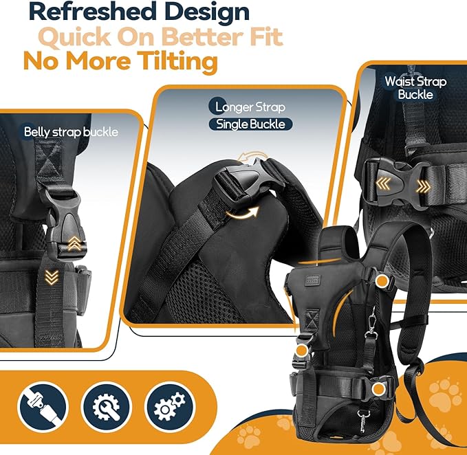 Dog Front Carrier Backpack, Legs Out Secure-Fit Pet Chest Carrier for Small Dogs (6-24 lbs), Adjustable Pet Carriers with Safety Belt, Hands Free Dog Backpack Carriers for Hiking Cycling (L, Black)