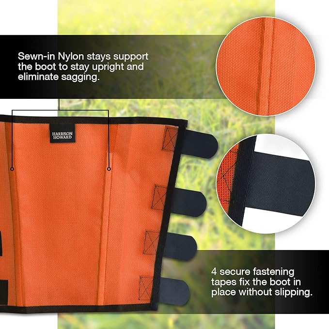 Harrison Howard Loose Fitting Fly Boots UV-Protective Extra Tough Mesh Ventilated Four Fasteners Stay-on Design Protect Horse Legs & Stomp-Reducing Set of 4 Orange Large