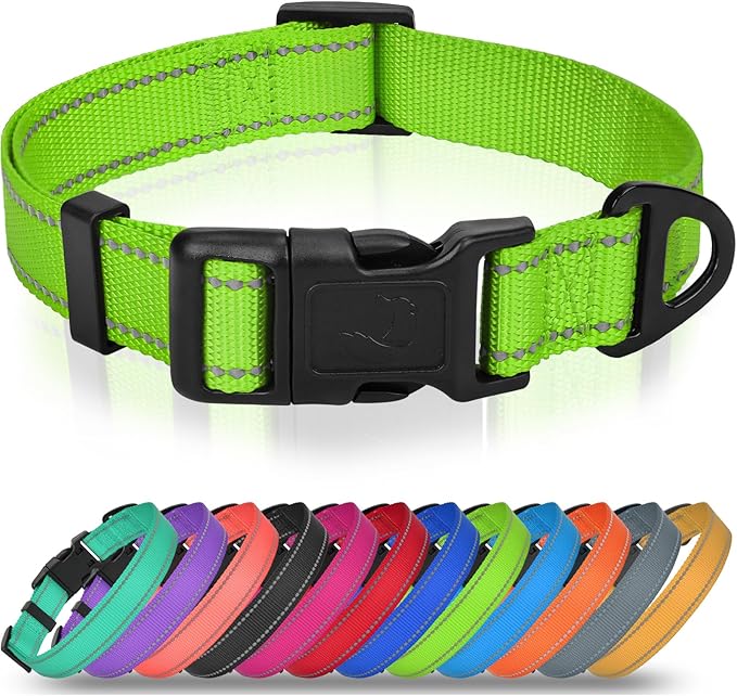 Joytale Reflective Dog Collar, Adjustable Nylon Pet Collar with Quick-Release Buckle for Medium Dogs, Green, M
