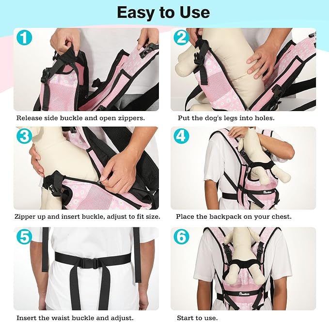 Pawaboo Pet Dog Front Carrier Backpacks, Legs Out Pet Carrier Backpack, Adjustable Easy-fit Dog Chest Carriers for Small Medium Dogs Hands Free for Travel Hiking Cycling Camping, M, Pink Daisy