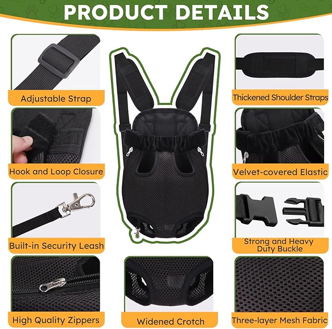 Pet Carrier Backpack, Hands-Free Adjustable Dog Front Carrier Legs Out & Easy-Fit Dog Backpack Carrier for Hiking Camping Traveling Cycling for Small Dogs and Rabbits (Small, Black)