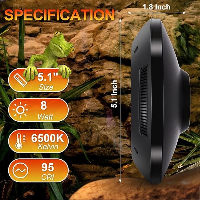 LED UVB Light for Reptiles, 8W UVA UVB Lamp – Timer Switch, Adjustable Brightness, Ferguson Zones 1-4, Energy-Efficient, UVI Lamp for Bearded Dragons, Chameleon, Lizard, Snake, Non-Heating Equipment