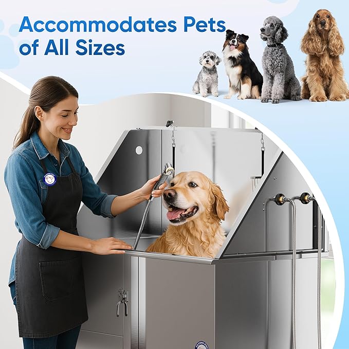 Flying Pig 50" Stainless Steel Professional Electric Lift Pet Grooming Tub