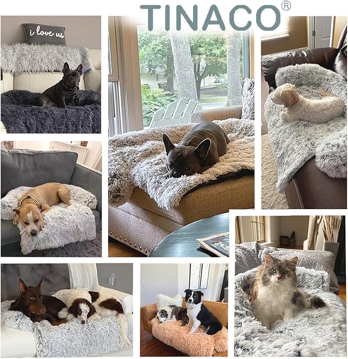 Calming Dogs/Cats Bed Mats, Dog Pad Washable Removable Couch Cover, Plush Long Fur Mat for Pets, Waterproof Lining, Perfect for Small, Medium and Large Dogs and Cats (Light Gray, 31"x23")