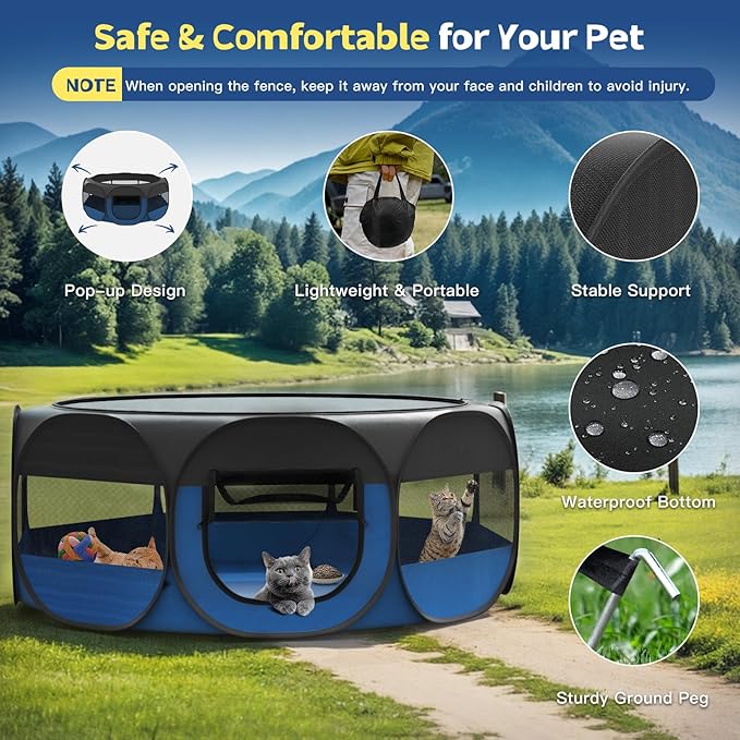 Small Animal Playpen, Chicken Brooder Box with Cover Top, Portable Outdoor Exercise Pet Cage Tent, Waterproof Breathable Pet playpen Indoor for Chick Ktiien Bunny Hamster Guinea Pig,Black+Blue