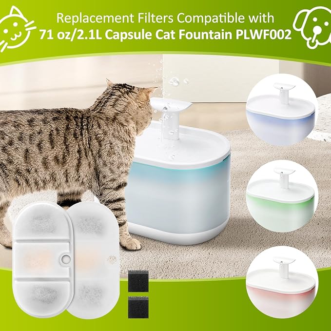 4 Pack Replacement Filters for Capsule Cat Water Fountain PLWF002, ZEKIRY Cat Water Filter Replacement, Triple Filtration Pet Water Fountain Filters