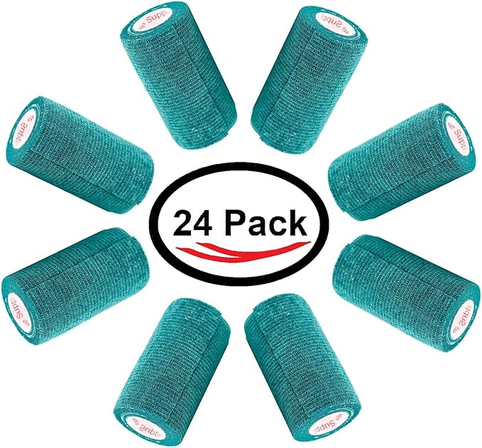 3 Inch Vet Wrap Tape Bulk (Hunter Green) (Pack of 24) Self Adhesive Adherent Adhering Flex Bandage Grip Roll for Dog Cat Pet Horse