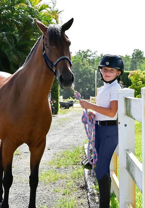 FitsT4 Sports Girls Riding Pants Full Seat Kids Equestrian Breeches Stretchy Youth Horse Schooling Tights Zipper Pockets