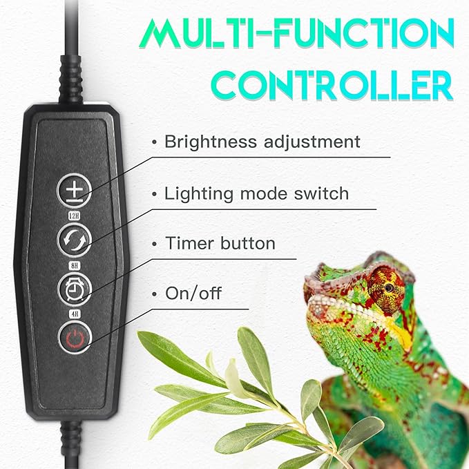 Dimmable LED Reptile UVB Lamp, 8000 Hours UVB Duration for Much Longer Lifespan, Adjustable 4/8/12-Hour Cycles, Suitable for Gecko, Chameleon, and Bearded Dragon, 8W, M Size