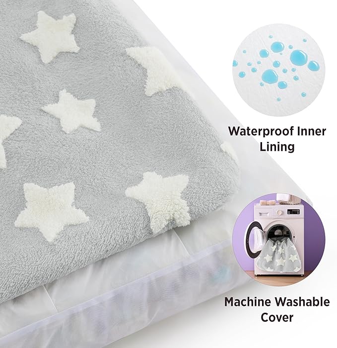 Lesure Dog Beds Large Sized-Thick Shredded Chopped Foam Pet Bed Indoor with Removable Cover, Cute Modern Fuzzy Plush & Anti Slip Bottom, Grey