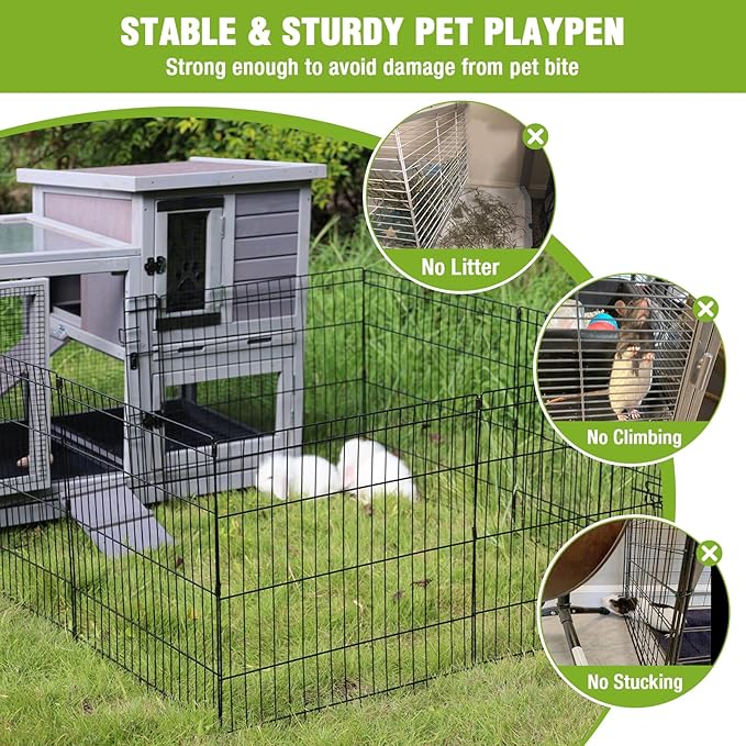 Bunny Playpen Indoor & Outdoor, Rabbit Enclosure with Waterproof Liner, Extension Guinea Pig Cages for Small Animals (Playpen Only)