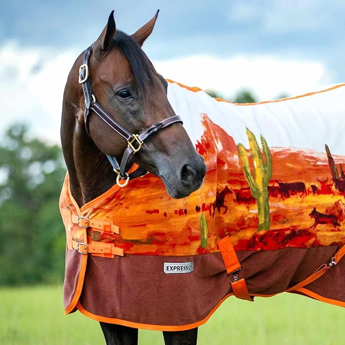 Jeffers Expression Fleece Cooler for Horses, Standard Neck, Cattle Drive 69"- Equine Towel Blanket, Moisture Absorbent, Light Weight, Best for Drying, Exercise, Bathing, Adjustable Belly Bands