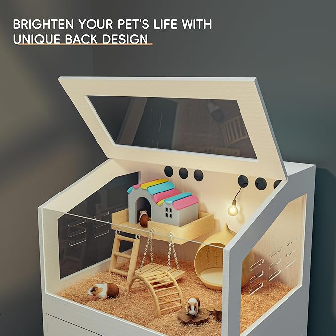 Betterhood Hamster Cage with Storage Cabinet,Hamster Cag for Small Animals, Large Hamster Cage and Habitat with Easy View Acrylic Panels for Hamster, Rabbit, Hedgehog (24"x19"x40")