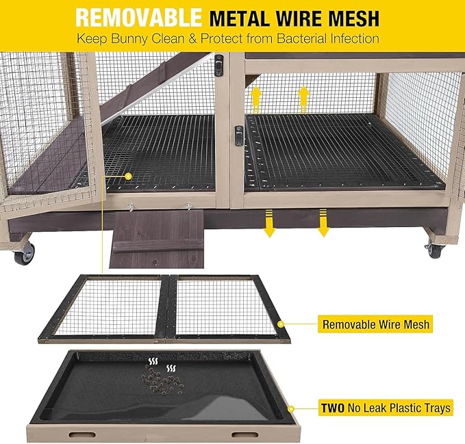 Aivituvin Rabbit Hutch Bunny Hutch Large Rabbit Cage, Indoor Bunny Cage Outdoor Rabbit House (Coffee Color)