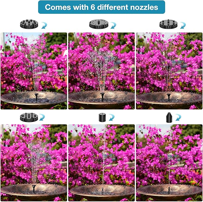AISITIN 2 x 1.5 W DIY Solar Powered Garden Fountain with 6 Nozzles Effects for Ponds, Bird Bath, Aquarium, Garden Fountain
