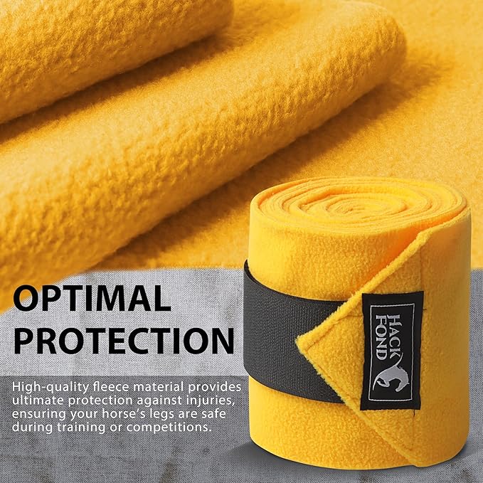 Horse Polo Leg Wraps, 5' Long Fleece Polo Wraps for Horses Set of 4, Horse Leg Bandages Stable Supplies Equestrian Boots Horse Leg Protection Mustard Yellow