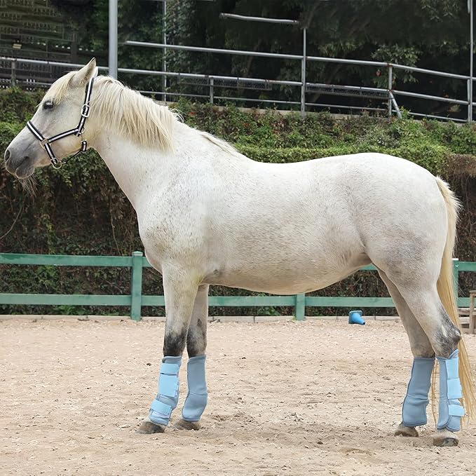 Adjustable Horse Fly Boots Set of 4, Equine Leg Protection Reduce Stomping, Breathable Mesh Fly Boots for Horses, Horse Leggings Leg Guards