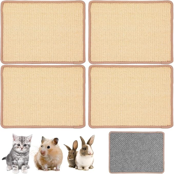 4PCS Rabbit Scratching Pads Natural Sisal Bunny Scratching Pads for Claw & Teeth Care with Anti-Slip Dot Embossing Process, 16x12 in