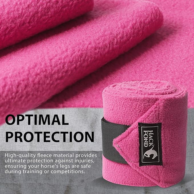 Horse Polo Leg Wraps, 5' Long Fleece Polo Wraps for Horses Set of 4, Horse Leg Bandages Stable Supplies Equestrian Boots Horse Leg Protection Magenta