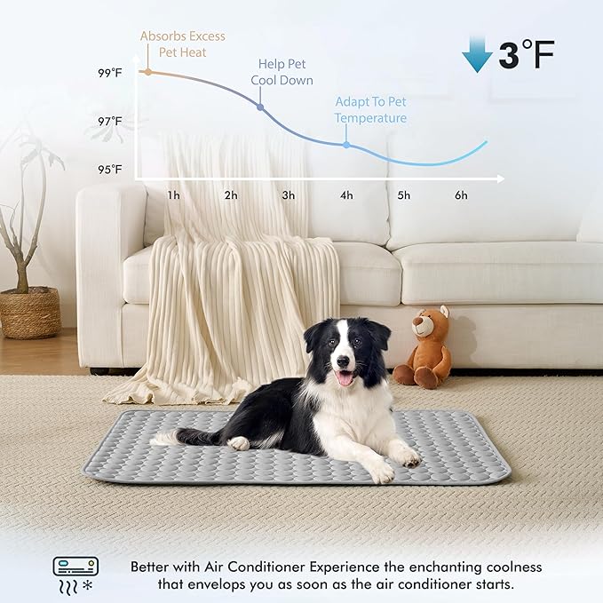 MICROCOSMOS Summer Cooling Mat & Sleeping Pad- Water Absorption Top, Materials Safe, Easy Carry, EZ Clean. Keep Cooling for Pets, Kids and Adults.(Grey, 48" x24")
