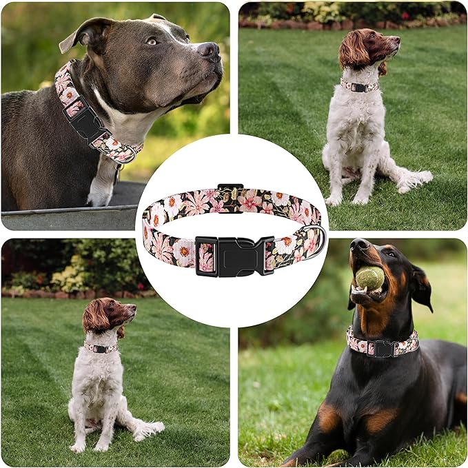 Dog Collar for Boys Girls, Floral Puppy Collar for Small Medium Large Dogs, Adjustable Floral Pattern Soft Pet Collar with Safety Buckle for Male Females(Light Pink,XS)