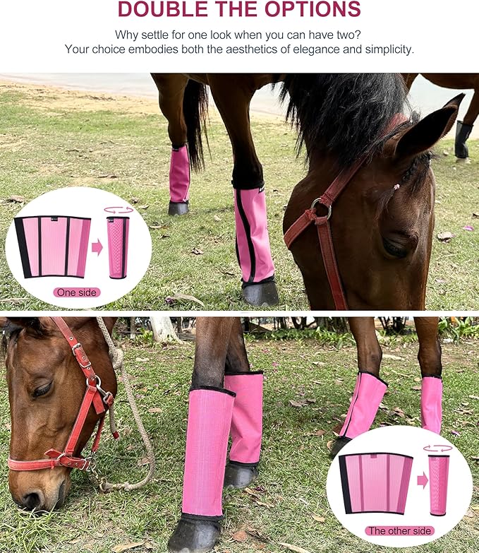 Horse Fly Boots Set of 4 - Upgrade Mesh Horse Leggins with Leather Frame, Leg Fly Protection (Medium, Blue)