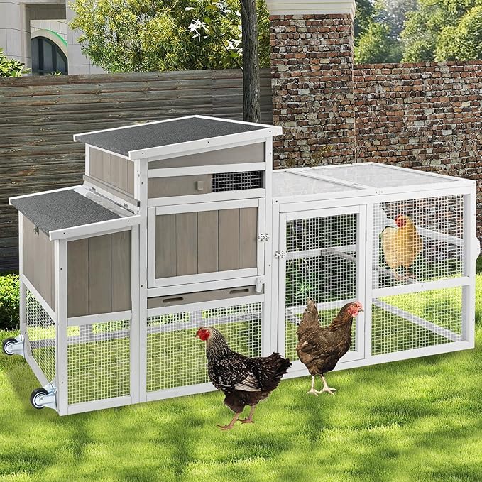 Chicken Coop Chicken House Outdoor with 3 Perches, Nesting Box and Removable Tray Hen House Rabbit Hutch Chicken Poultry Cage with Ramp Run for Garden Backyard