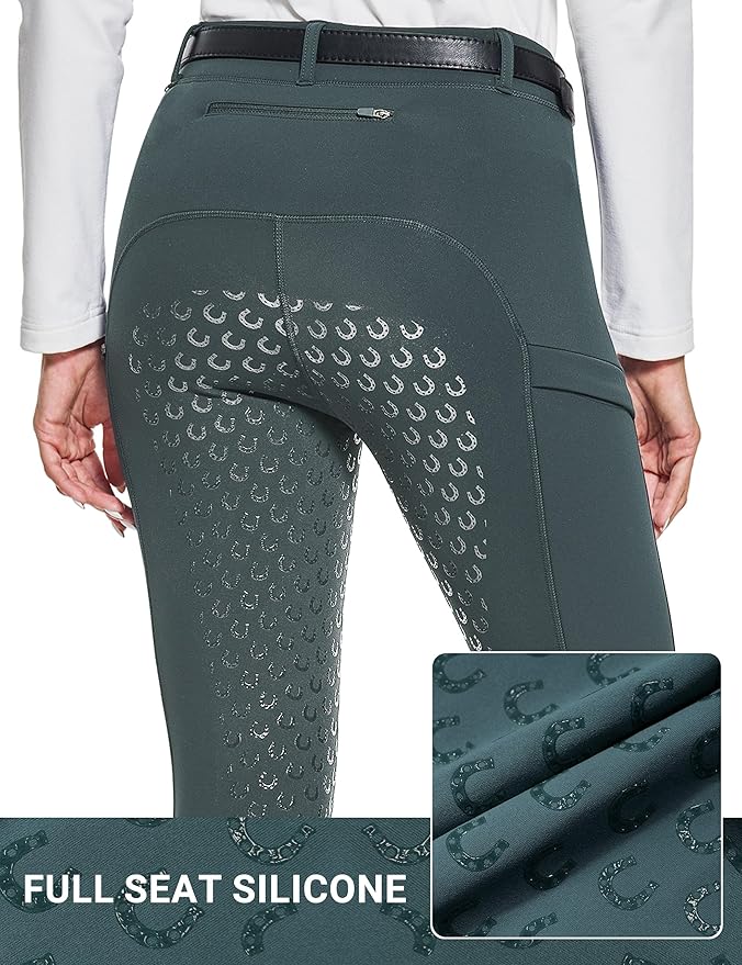 FitsT4 Sports Women's Winter Horse Riding Pants with Zipper Pockets Full Seat Riding Tights Fleece Lined Equestrian Breeches