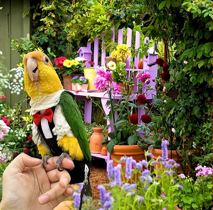 Bird Diapers Bird Harness Tuxedo Flight Suits with 80in Flying Leash Parrot Nappy with Waterproof Inner Layer Urine Wet Suite for Cockatiel Conure Parakeet Macaw Budgie-Black,L