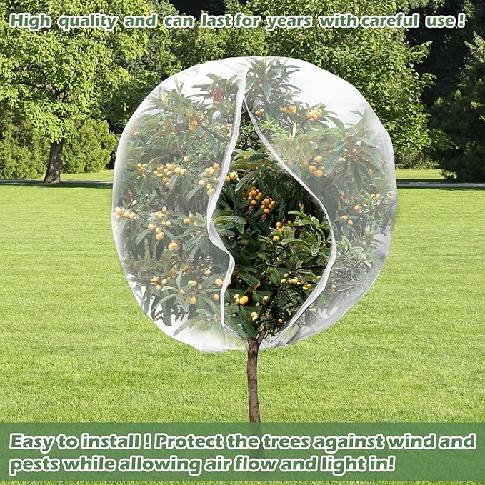 10 x 10ft Extra Large Fruits Tree Netting, Garden Mesh Insect Tree Cover with Zipper Drawstring Bird Barrier Net Plant Bag Blueberry Bushes Protection Plant Cover for Prevent Animals Deer Squirrel Bug