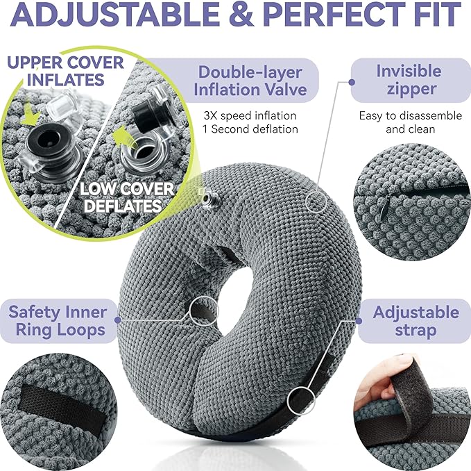 Soft Inflatable Dog Cone Collar Alternative After Surgery - Dog Neck Donut E Collar for Large Medium Small Dogs Cats Post Surgery - Recovery Collar to Stop Licking - Grey, M+