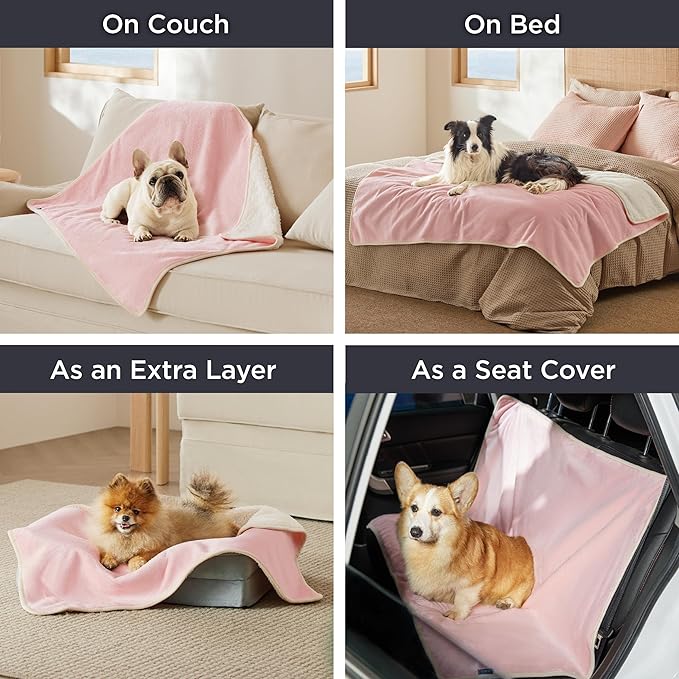 Bedsure Waterproof Dog Blankets for Extra Large Dogs - XL Cat Blanket Washable for Couch Protection, Sherpa Fleece Puppy Blanket, Soft Plush Reversible Throw Furniture Protector, 50"x60", Pink