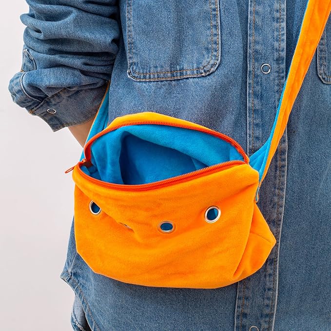 Meow&Woof Sugar Glider Bonding Pouch Small Pet Carrier Bag Sling with Strap Critter Cuddler for Gliders Ferret, Rat, Hedgehog, Hamster Outdoor-Orange