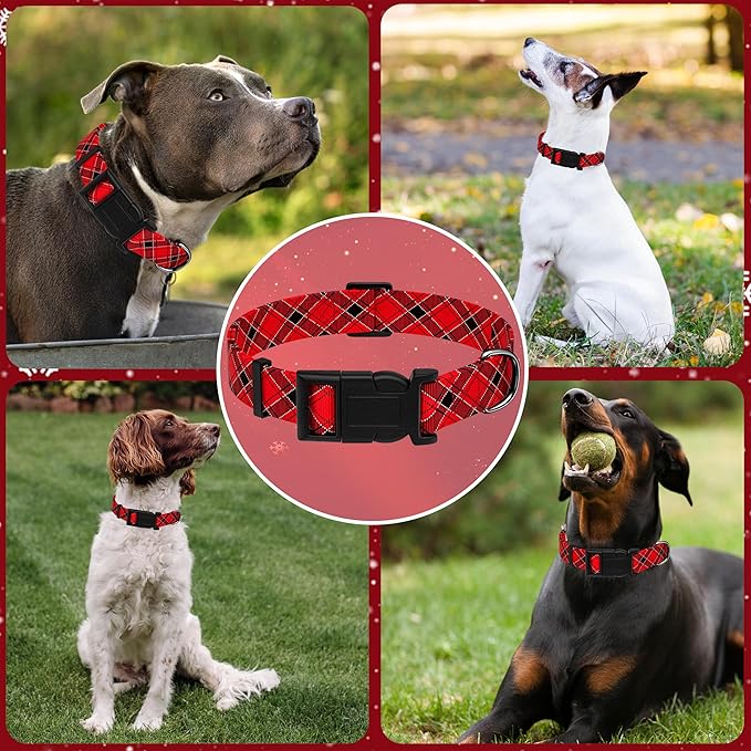 Christmas Plaid Dog Collar, Classical Boys Girls Puppy Collar for Small Medium Large Dogs, Adjustable Soft Pet Collar with Safety Buckle for Male Females(Red Plaid, S)