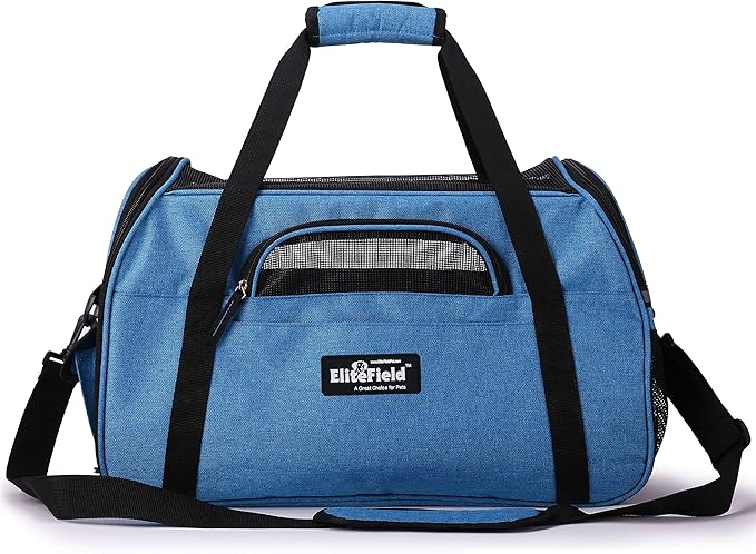 EliteField Soft Sided Pet Carrier (3 Year Warranty, Airline Approved), Multiple Sizes and Colors Available (Large: 19" L x 10" W x 13" H, Sapphire Blue)