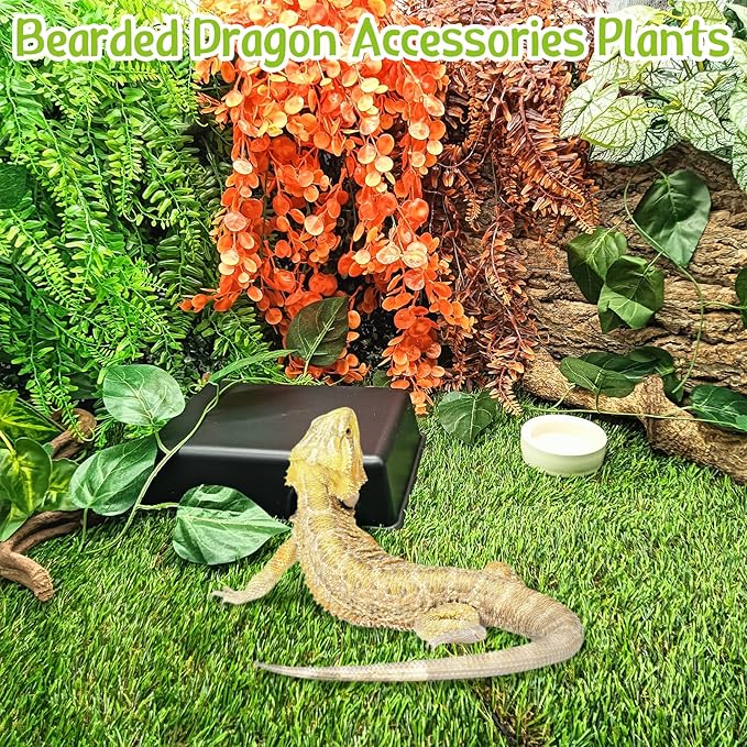 Hamiledyi Tank Habitat Decorations 2 PCS Terrarium Hanging Plants with Suction Cups Reptile Plants Artificial Leaves Reptile Hide for Lizard, Snake, Bearded Dragon, Leopard Gecko, Chameleon