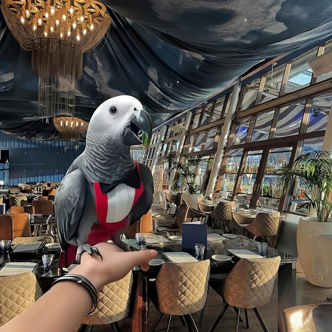 Bird Diapers with Bow Bird Harness Tuxedo Flight Suits with 80in Flying Leash Parrot Nappy with Waterproof Inner Layer Urine Wet Suite for Cockatiel Conure Parakeet Macaw Budgie-Red,S