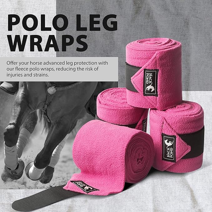 Horse Polo Leg Wraps, 5' Long Fleece Polo Wraps for Horses Set of 4, Horse Leg Bandages Stable Supplies Equestrian Boots Horse Leg Protection Magenta