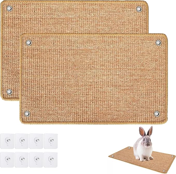Rabbit Scratching Pad - Natural Sisal Bunny Scratch Pad Durable Rabbit Scratch Pad Chew Toy - 2PCS 16x12 Inches Pet Cage Mat
