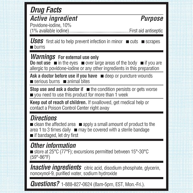 Betadine Antiseptic First Aid Solution, Povidone-iodine 10%, Infection Protection, Kills Germs In Minor Cuts Scrapes And Burns, No Sting Promise, No Alcohol or Hydrogen Peroxide, 8 FL OZ