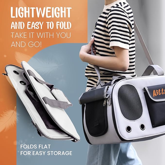 Pet Carrier, Puppy Small Dog Carrier, Cat Carrier Bag, Waterproof Premium PU Leather Carrying Handbag for Outdoor Travel Walking Hiking Shopping (Black)