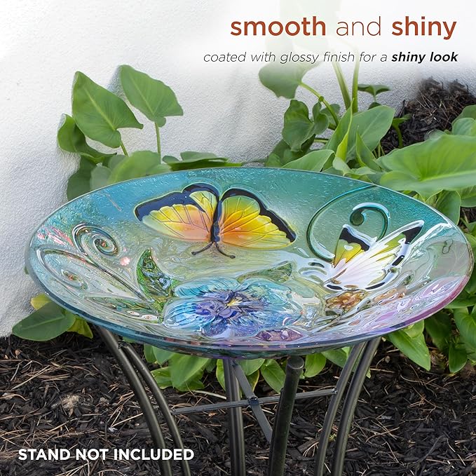 Alpine Corporation 18" Outdoor Birdbath Bowl Topper with Metal Stand, Garden Decor