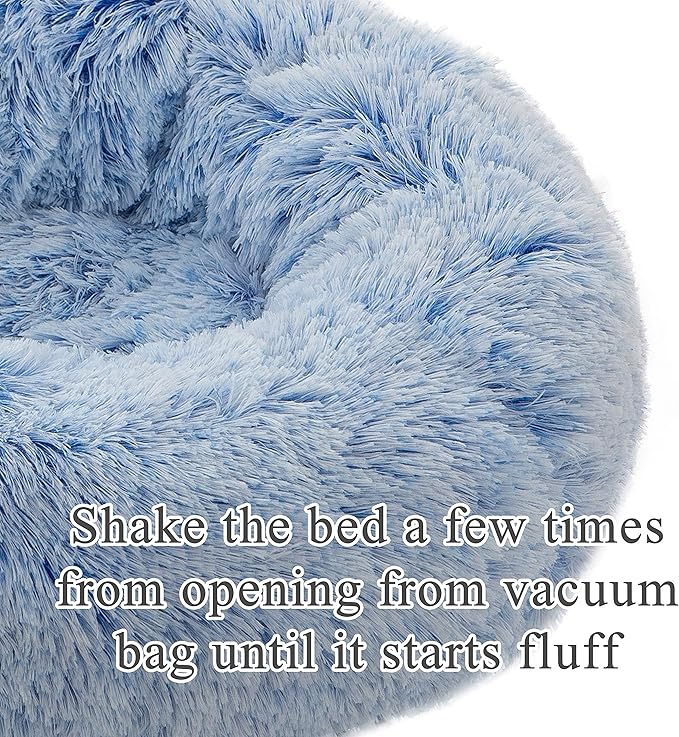 Calming Dog Bed X-Large, Soft Round Cuddler Dog Beds Fluffy Plush Faux Fur Pet Beds, Anit-Anxiety Self-Warming Comfy (32", Deep Blue)