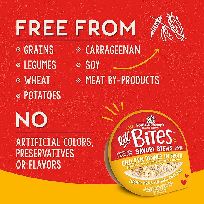Stella & Chewy's Lil Bites Savory Stews for Small Breeds Chicken Dinner in Broth, 2.7 oz. Cups (Pack of 12)