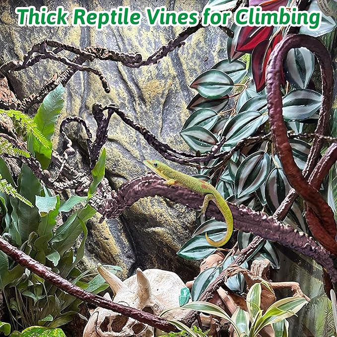 VCEPJH Large Reptile Vines Thick Terrarium Plants 118 Inches Long Flexible Climbing Branch Snake Tank Accessories Greenery Habitat Decor for Bearded Dragon Chameleon Gecko Frog Lizard (L)