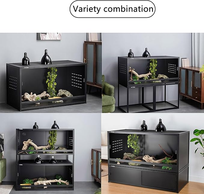 PVC Reptile Enclosure Space Efficient 44''x20''x20'' Stackable ToxiRium Large Reptile Terrarium 76 Gallons for Bearded Dragon Lizard Snake, Breeding Vivarium with Sliding Doors Lock-2pcs with spacers