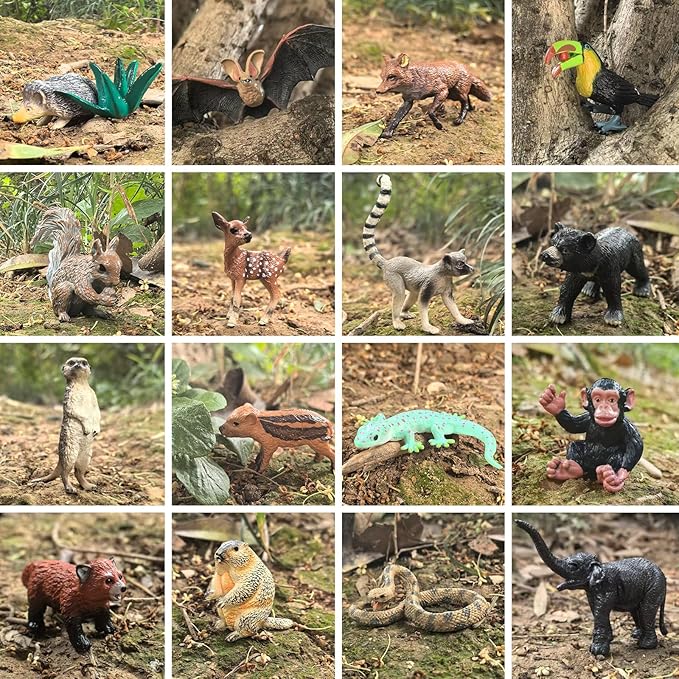 EOIVSH 16pcs Forest Animal Figures, Plastic Jungle Wild Animal Toys Figurines, Toy Figures & Playset Gift for 3 4 5 6 7 Boys Girls, Cake Topper