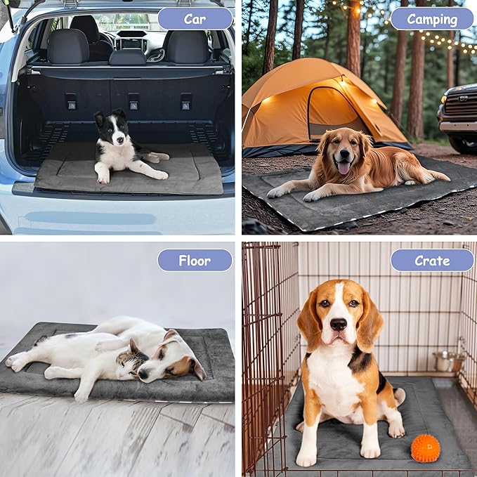 Kritter Planet Waterproof Foldable Dog Bed Pad for Camping & Travel, Portable Roll-Up Dog Bed Car Seat Pet Cushion Mat with Handles for Small & Medium Dogs, Indoor & Outdoor Use, Grey Chevron Striped